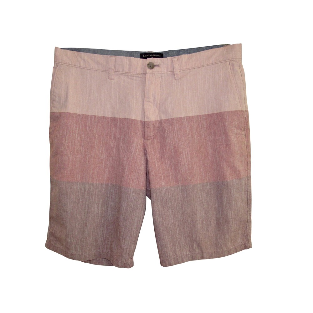 Banana Republic Aiden Chino Shorts Mens 34 Pink Colorblock Cotton Flat Front
